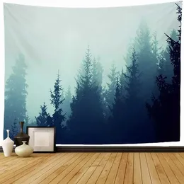 Tapestries Fog Mountain Forest Tapestry Misty Forest Nature Woodland Aesthetic Tapestry Wall Hanging Art for Bedroom Living Dorm DecorL240123