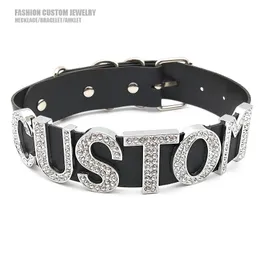 Colares de luxo strass grandes letras preto couro do plutônio ampla gargantilha colar punk personalizado nome personalizado colares para mulheres presentes masculinos