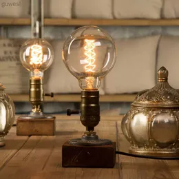 مصابيح المكتب عتيقة مصابيح الجدول الصناعية المصباح مع تبديل باهت Edison Bulb Wood Desk Lamp Retro Home Decor