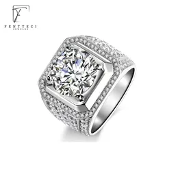 Anelli FENTTECI Anello in argento sterling 925 con Moissanite Gruppo pieno di diamanti Anello da uomo Anello di lusso 2ct 3ct 5ct Gioielli di lusso per uomo