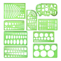 Harnesses 9 Pieces Drawings Templates Measuring Geometric Rulers Plastic Draft Rulers for School Office Supplies Clear Green