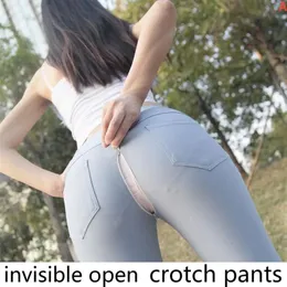 Capris Full Zipper Pants Women Invisible Open Tights Outdoor Couple Dating Openrange Imitation Denim Leggings Sex Free Convenience