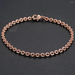 Link Armbanden Vintage 3mm Armband Voor Vrouwen Meisjes 585 Rose Goud Kleur Gesneden Rolo Ronde Ketting Party Huwelijksgeschenken 7/8/9 inch GB395