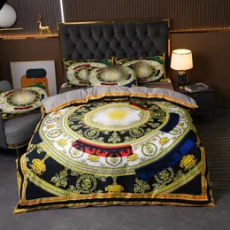 Gold black designer bedding sets head printed queen king size duvet cover bedroom spring designer bed sheet pillowcases silk satin luxury comforter covers 4 pcs