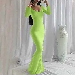 Casual Kleider Frauen Sexy Slip Maxi Kleid Bodycon Langarm V-ausschnitt Sommer Baumwolle Wrap Gesäß Vestidos Para Mujer