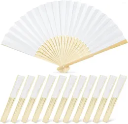 Estatuetas decorativas 1 peça de 8,3 polegadas formato branco ventilador dobrável leques de mão de papel em branco com alças de bambu pintura DIY decoração de festa de casamento de aniversário