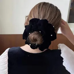 Impermeabili Retro Perle di velluto oversize Scrunchie Ragazza Moda invernale Copricapo Nero Intestino crasso Anello per capelli Accessori per coda di cavallo alta