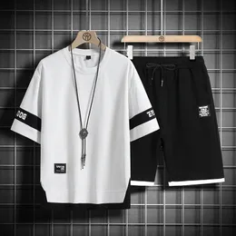 Summer Black White Tracksuits for Men Set Sleeves T-Shirts Shorts Sportswear Suit Suit Exclued 5XL 240123