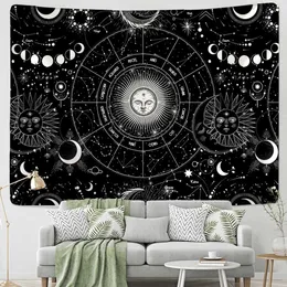 Tapices Blanco Negro Sol Luna Mandala Cielo estrellado Tapiz Colgante de pared Bohemio Gitano Psicodélico Tapiz Brujería Astrología Tapiz