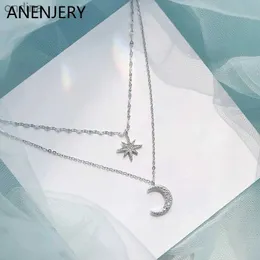 Kolye Kolyeler Anenjery Moda Basit Çift Katmanlı Yıldız Moon Charm Kolye Hassas Klavikül Zinciri Zirkon Kolye Kadın Mücevherleri S-N576 YQ240124