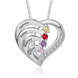 Hängen Mors dag Anpassa Heart Necklace 925 Sterling Sliver Smycken Anpassad namn Birthstone Promise Jubileumsgåva för kvinnor