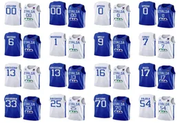 Niestandardowe Włochy wydrukowane koszulki koszykówki Eurobasket 2022 Blue Home White Away 25 Tommaso Baldasso 33 Achille Polonara 54 Alessandro8588113