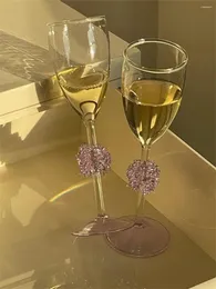 와인 안경 한국 스타일의 창조적 인 INS 화려한 수국 꽃 유리 고블 트 투명한 붕소 샴페인