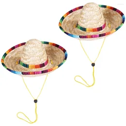 Abbigliamento per cani 2 pezzi Decor Sombrero messicano Cappelli di paglia Forniture per la casa per cuccioli decorativi resistenti all'usura