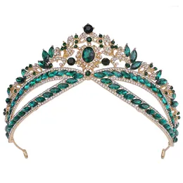 مقاطع الشعر الفاخرة الكلاسيكية الأميرة Green Crystal Tiara Crowns for Queens Retro Wedding Association Tiaras و