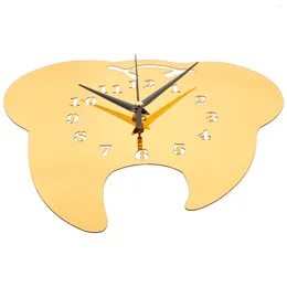 Wall Clocks Vintage Decor Tooth-shaped Mirror Clock Modern Dental Clinic Silent Decorative Mute For Home Hanging Rustic Bedroom Office