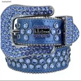 Cintura di design B i b i Cinture Simon per uomo Donna Cintura con diamanti lucenti Morbida pelle artificiale di alta qualità resistente multicolore con strass scintillanti 10A