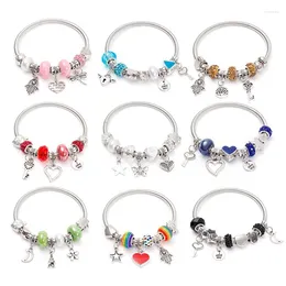 Bangle Fashion Simple Greed Gems Beads Key Lock Love Love Hanging Bracelet Light Luxury Vintage for Women Jewelry Gift