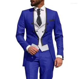 Erkekler takım yemek partisi düğünü erkekler için 3 adet özel yapılmış ince fit sigara takım elbise kraliyet mavi damat smokin kostümü mariage homme