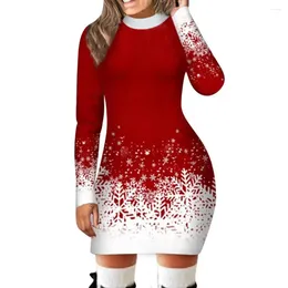 Vestidos casuais mulheres vestido impresso poliéster fibra floco de neve impressão inverno gradiente cor bainha quente manga longa festa mini