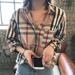 2024 Högkvalitativa kvinnors blusar Designer Shirts Fashion Classic Summer Plaid T-shirt plus storlek Casual Long Sleeve Top 44