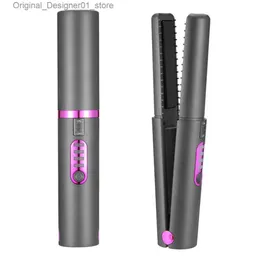 Hårrätare Ny platt järn Mini 2 i 1 trådlöst hårrätare med USB -laddningsrulle 4800mAh Portable Cordless Curler Dry and Wet Uses Q240124