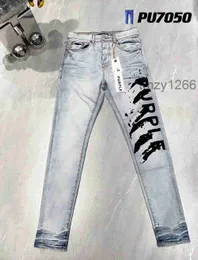 Jeans da uomo 2019 New Purple con stampa di etichette High Street Slim Fit Denim Hip-Hop Designer Pantaloni di marca Azzurro 231215 UHMQ