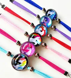 الأساور Jiangzimei 24pcs/Lot Unicorn Bracelet Lucky Horse Handmade Leather Charm For Girl