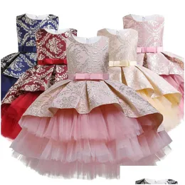 Em estoque vestidos da menina de flor inverno bebê infantil renda princesa tutu vestido crianças para meninas retro bordado festa aniversário natal dheoh