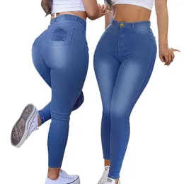 Jean femme printemps taille moyenne mince mode maigre Stretch Denim crayon pantalon rue décontracté femme vêtements