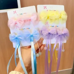 2 pezzi/set bambini retrò nappe in pizzo maglia nastro fiocco fermaglio per capelli principessa copricapo accessori per capelli forcina per donne ragazze dolce studente clip di capelli