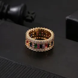Lindo anel de casamento feminino masculino 6-9 banhado a ouro arco-íris amor anéis micro pavimentados 7 cores joias de flores presente de casal