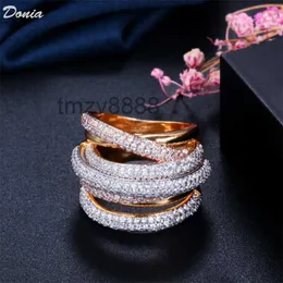 Donia Jewelry Luxury Ring Fashion Geometric Line Copper Micro-inlaid Color Full Zircon European and American Creative Designer Gift UROH