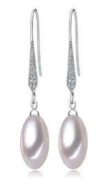 89mm White Pink Purple 100 Natural Freshwater Pearl Drop Earrings 925 Silver Zircon Jewelry for Women1126170
