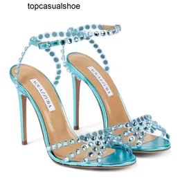 Aquazzura Tequila Luxury Women 여름 브랜드 샌들 샌들 샌들 신발 하이힐 레이디 펌프 크리스탈 벨리쉬 드레스 신부 웨딩 검투사 샌들 리아 EU35-43