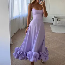 Casual Dresses Elegant Curved Hem Party Dress Women Midi Fashion Large Swing Slip Female A-line Summer Backless Evening Prom