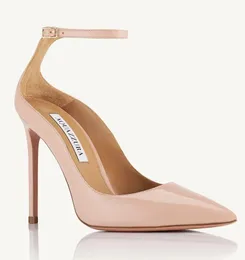 패션 디자이너 Aquazzura Women Love Affair Pumps 뾰족한 발가락 특허 가죽 샌들 파티 파티 드레스 웨딩 하이힐 EU35-43 상자와 함께