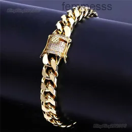 Alta Qualidade Cool Mens Pulseira Designer Cuban Link Chain Gold Man Cobre Jóias Aaa Cubic Zirconia Prata Bangle Hip Hop Diamond Chains Fashion GiftP4KX P4KX