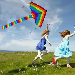 Kite Accessories Easy Flying ! Large Colorful Rainbow Kite Long Tail Nylon Outdoor 30m Surf Kids Toys Kid with Kites Outdoor Line for Children