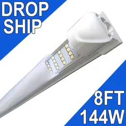 8FOOF LED Shop Light Thip ، 144W T8 أضواء أنبوب متكاملة ، 6500K غلاف حليبي مرتفع ، 4 صفوف 270 درجة مستودع الإضاءة ، مصابيح ترقيات وتشغيل USASTOCK