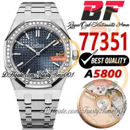 BFF 34mm 77351 A5800 Automatic Ladies Watch 50th Anniversary Diamond Bezel Blue Textured Dial Stainless Steel Bracelet Super Edition Womens