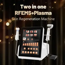 Bärbar 2 i 1 EMS RF muskel avslappnar hudföryngring epidermal resurfacing plasma penna lymf dränering ansikts lyftande instrument
