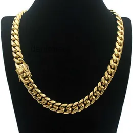 Männer kubanische Kette Halskette Edelstahl Schmuck hochglanzpoliert Hip Hop Curb Link doppelte Sicherheitsverschlüsse 18k gestempelt 14mm von 18 Zoll bis 30 Zoll Q7JX