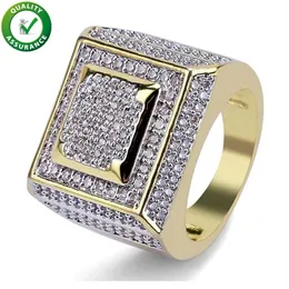 Hip Hop Joyería para hombre Anillos Diseñador de lujo Moda Chapado en oro Iced Out Full CZ Anillo de dedo de diamante Bling Cubic Zircon Anillo de amor W189O