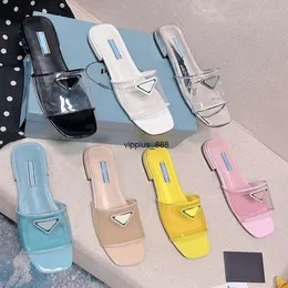 Hyaline Clear PVC Slippers Sliesds Sandals Heeled Cheeled Cheels Flat Open Open Tee Women Luxury Designers Leather Electole Fashion Shoes Factory