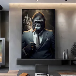 Paintings Nordic Gorilla Wear Suit Wall Art Canvas Painting Abstract Aesthetics Animal Poster Print Picture for Modern Home Decor