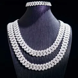 Moissanite Diamond Miami Catena a maglie cubane 6~15mm Oro bianco Vera collana con rosa 14k Bracciale in argento 925 placcatoMX3V MX3V