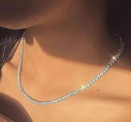 Alta qualidade cz zircônia cúbica gargantilha colar feminino 2mm m 5mm sier 18k banhado a ouro fino diamante corrente tênis colar244f9595968