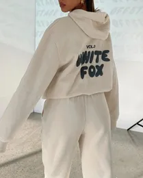 Kadın Erkeklerin Takipleri Bahar Sonbahar Kış Yeni Beyaz Tilki Hoodie Seti Şık Sportif Uzun Kollu Külver Kapşonlu İki Parçalı Set 12 Renk