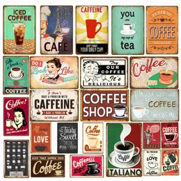 Metal Painting Paris Cafe Coffee Shop Tin Sign Italiano Caffeine Vintage Metal Plaque Kitchen Bar Wall Decor Retro Posters Iron Painting